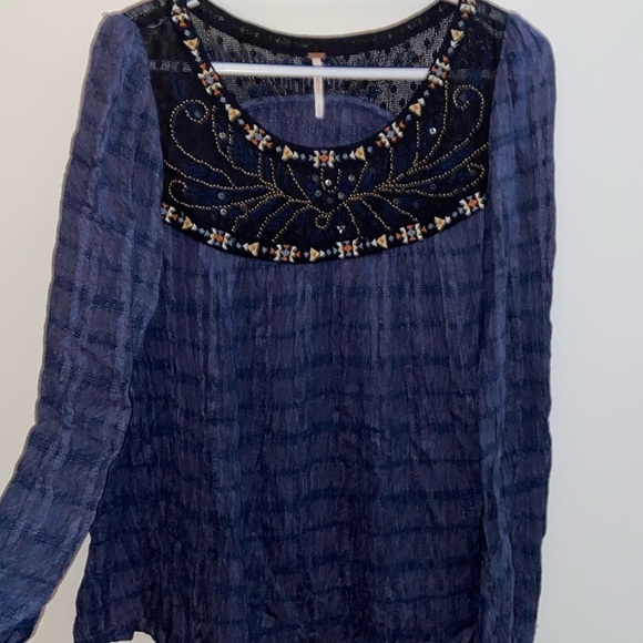 Free People Embroidered Beaded Rayon top in size S, EUC - Picture 3 of 7